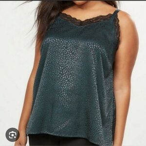 NWT Lane Bryant Cami Top Animal Print Lace Satin Green Black Size 20